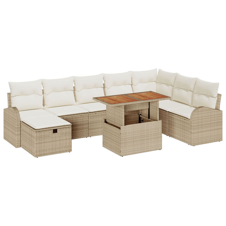 9-Delige Tuinbankset Met Kussens Beige Poly Rattan