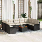 Garden bench set with cushion 10 pcs Black poly rattan