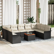 Tuinbankenset poly rattan 10-delig zwart acaciahout