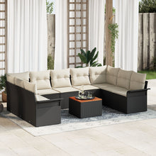 10-Delige Tuin Sofa Set Met Kussens Zwart Poly Rattan Acacia