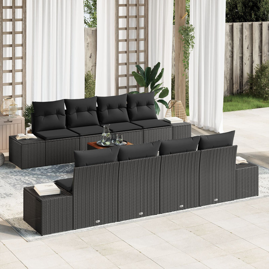 9-Delige Tuin Sofa Set Met Kussens Zwart Poly Rattan Acacia