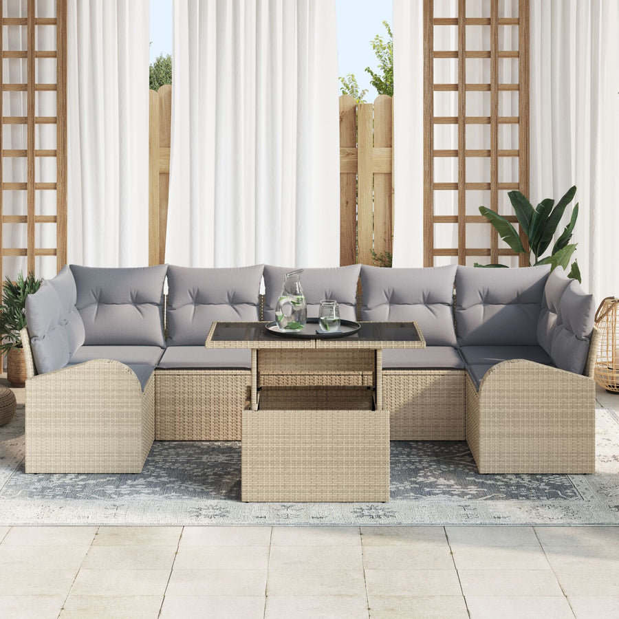 8-Delige Tuin Sofa Set Met Kussens Beige Poly Rattan