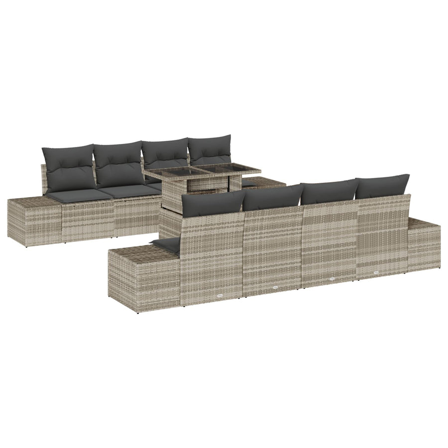 9 Delige Tuin Sofa Set Met Kussens Lichtgrijs Poly Rattan
