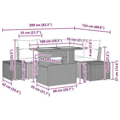 5-Delige Tuin Eetset Met Kussens Zwart Poly Rattan Acacia