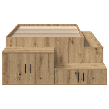 Opslagbed Massief Eiken Bewerkt Hout 75 X 190 Cm Opslagbedframe Artisanaal Eiken