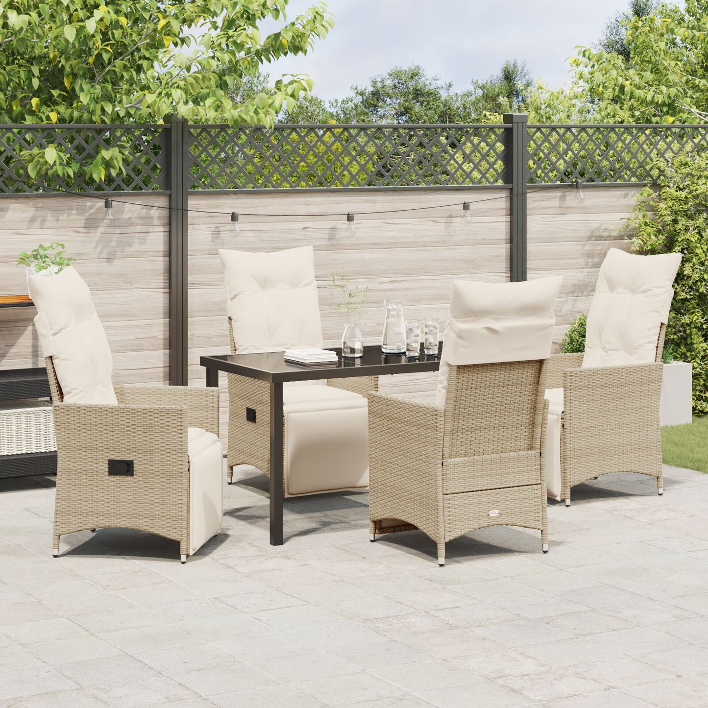 5-Delige Tuin Eetset Met Kussens Beige Poly Rattan