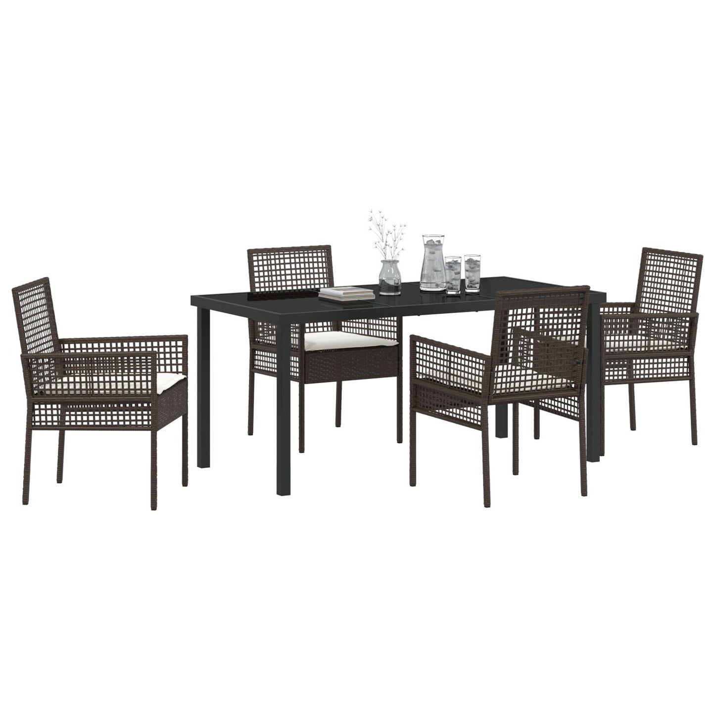 5 Delige Tuin Eetset Met Kussens Bruin Poly Rattan