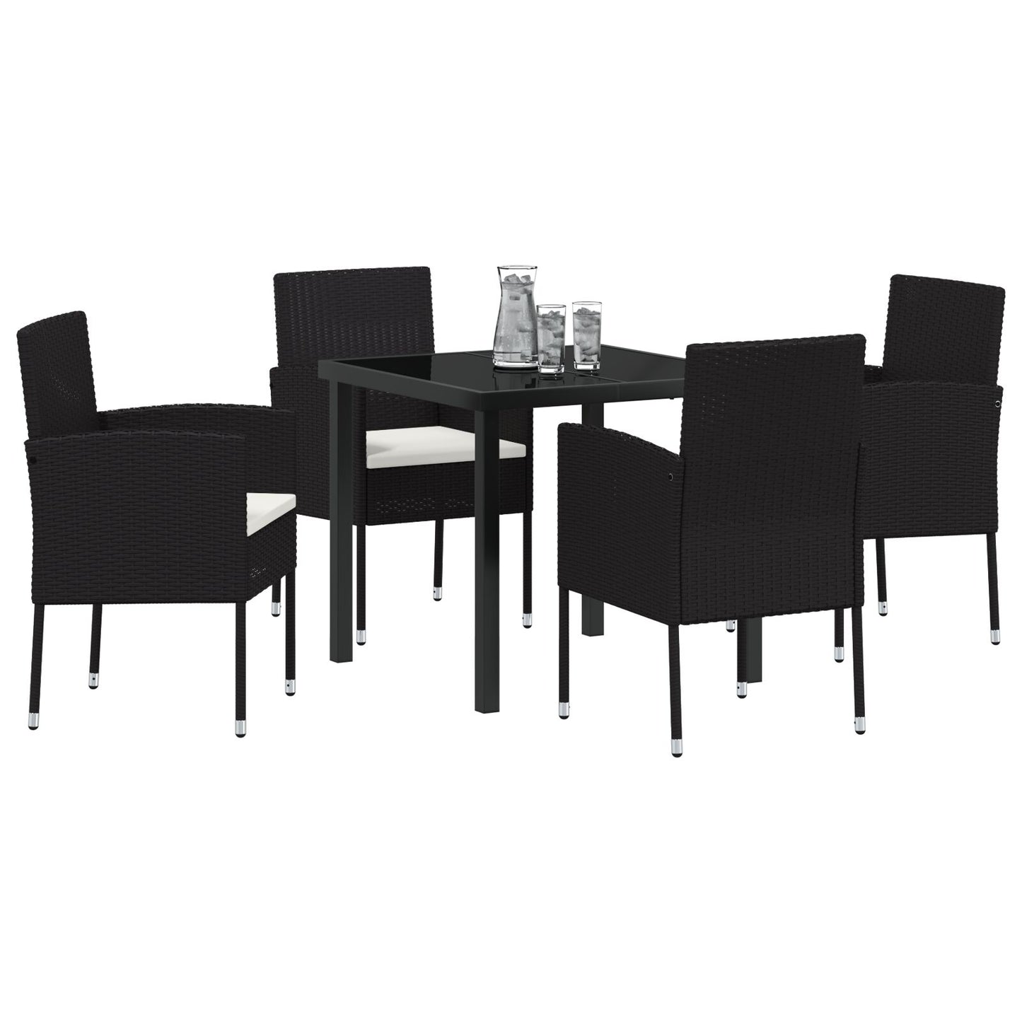 5-Delige Tuindiningset Met Kussens Zwart Poly Rattan