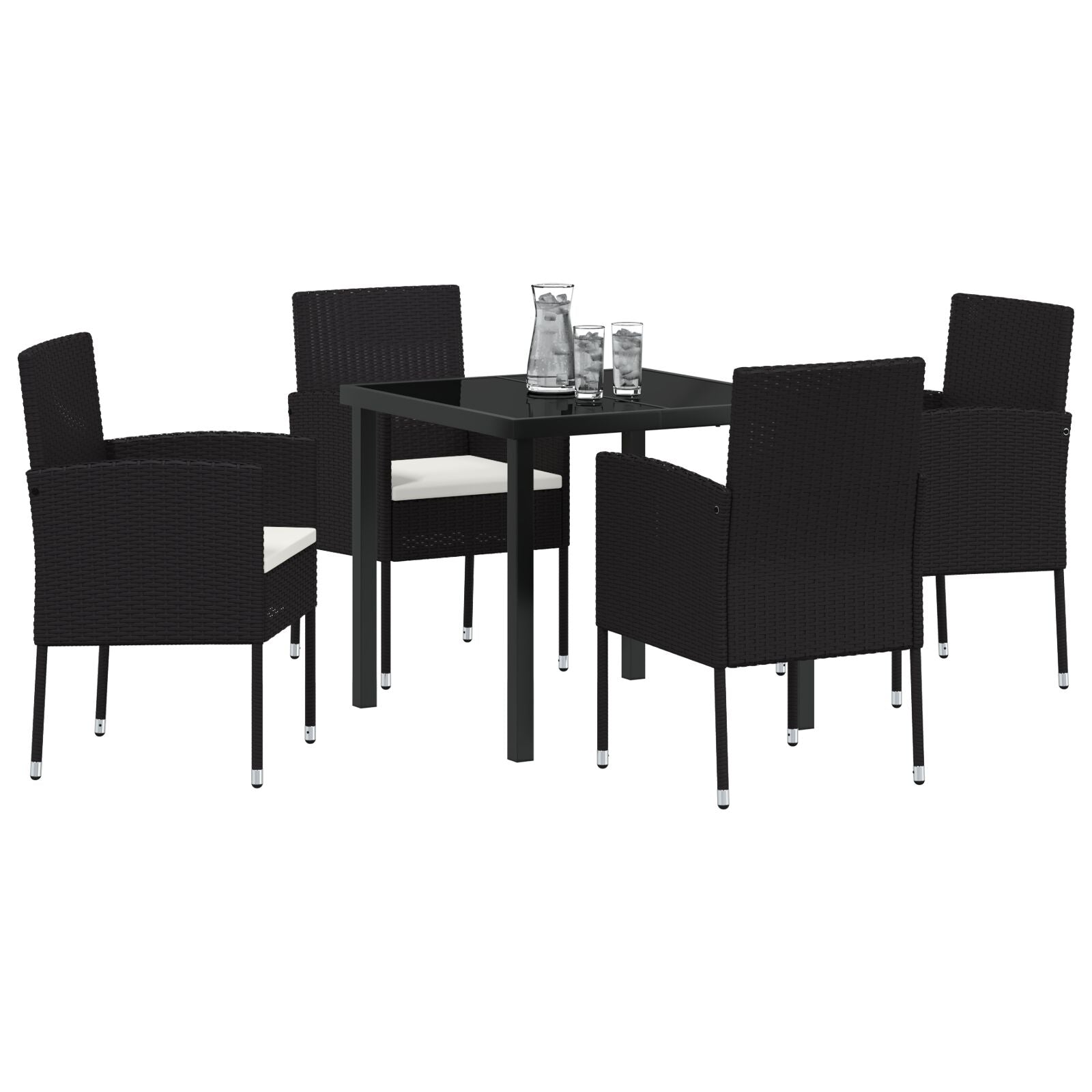 5-Delige Tuindiningset Met Kussens Zwart Poly Rattan