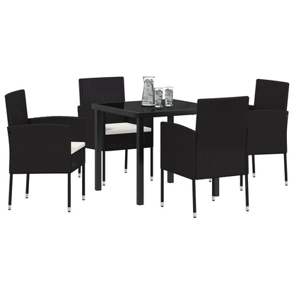 5-Delige Tuindiningset Met Kussens Zwart Poly Rattan