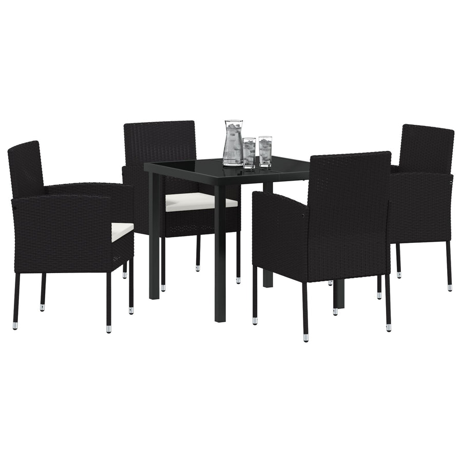 5-Delige Tuindiningset Met Kussens Zwart Poly Rattan