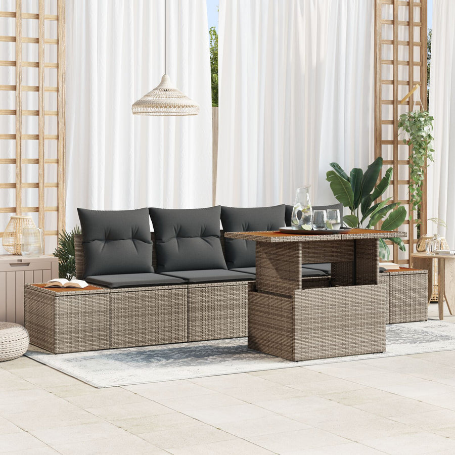 Tuin Sofa Set Set Van 5 Grijs Rattan Tuin Sofa Rechthoekig