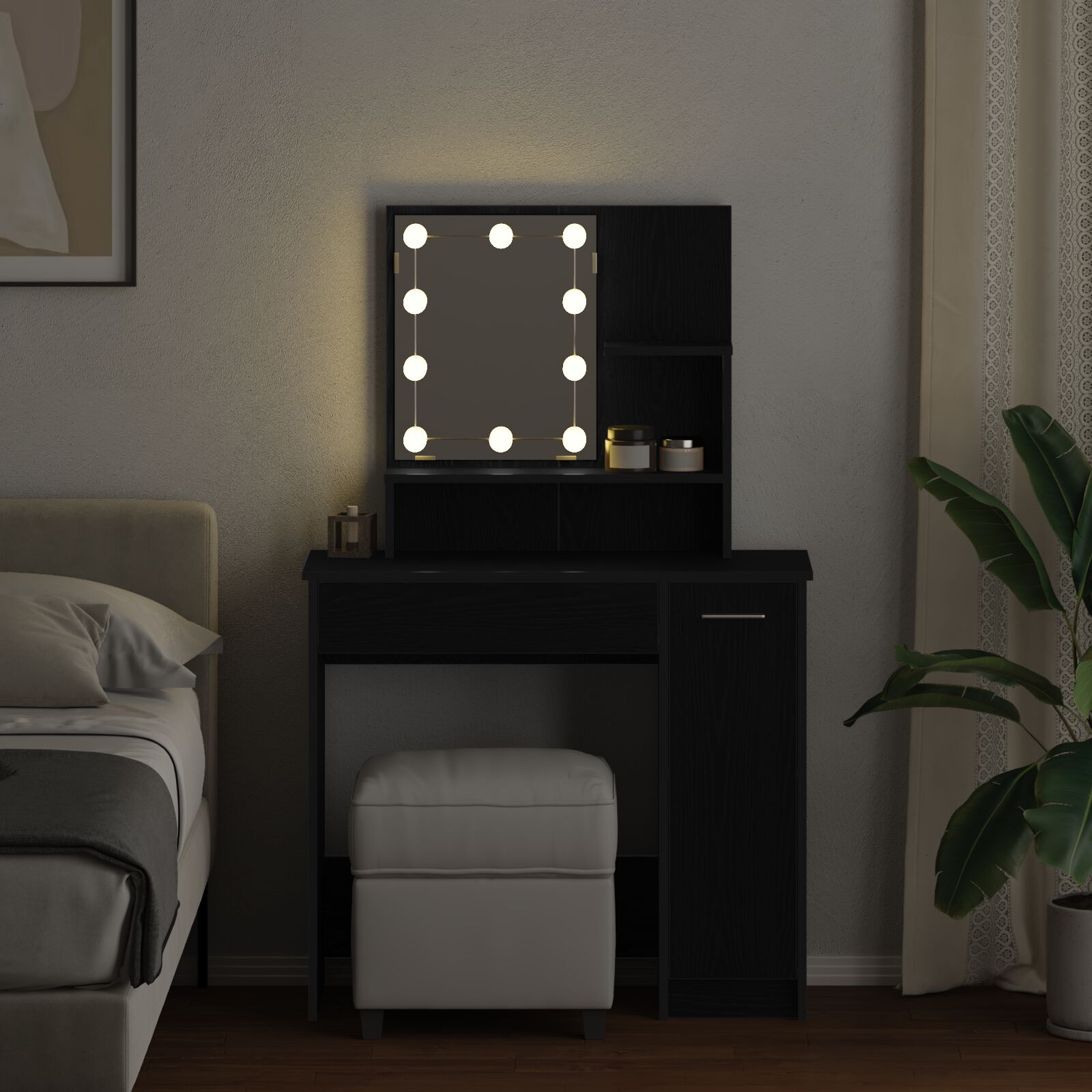 Led Kaptafel In Zwart Eiken - 86.5 X 35 X 136 Cm