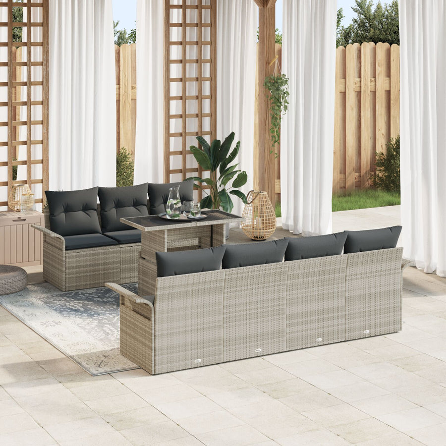 8-Delige Tuin Sofa Set Met Kussens Lichtgrijs Poly Rattan