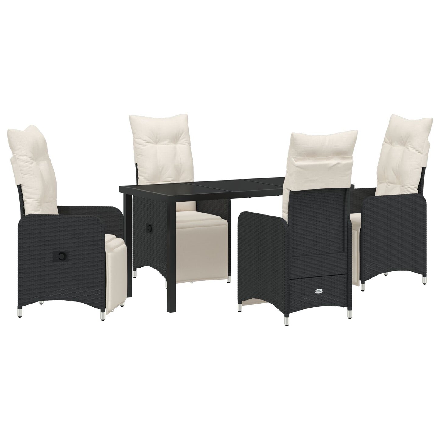 5-Delige Tuin Eettafel Set Met Kussens Zwart Poly Rattan.