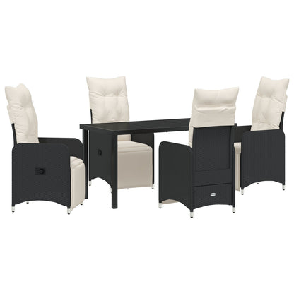 5-Delige Tuin Eettafel Set Met Kussens Zwart Poly Rattan.