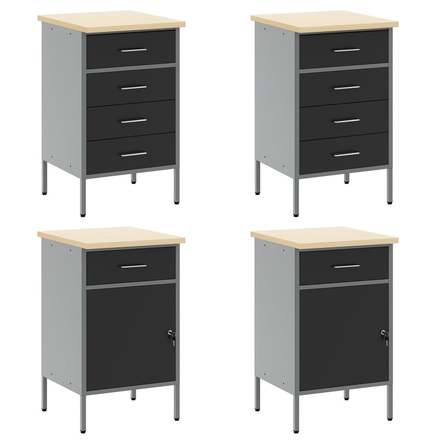 10-Delige Werkcabinet En Pegboard Set Mdf En Metaal 4x (2x84/2x85 cm) Zwart 4x kast + 4x pegboard + 2x kast met deur