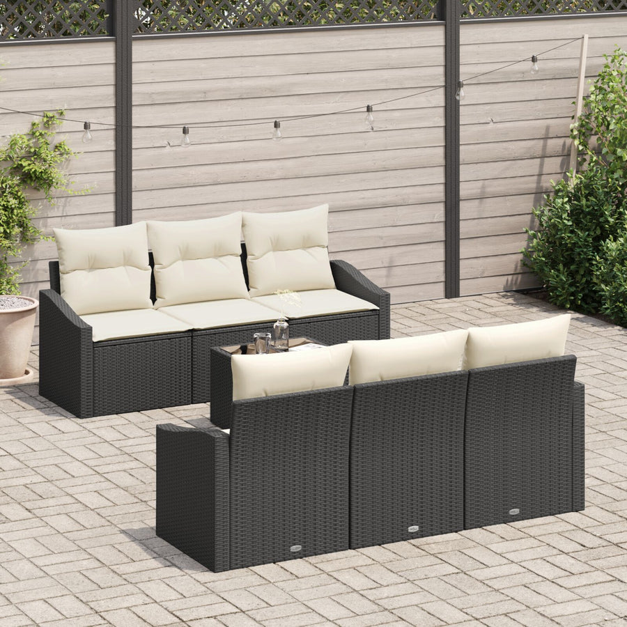 7-Delige Tuin Sofa Set Met Kussens Zwart Poly Rattan