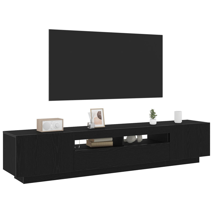 Tv-Kast Met Led-Verlichting - Zwart Eiken 200X35X40 Cm - Bewerkt Hout