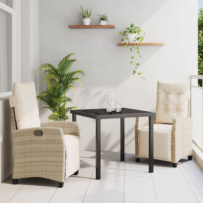 Set Van 2 Beige Pe Rattan 2-Zit Verstelbare Voetensteunen