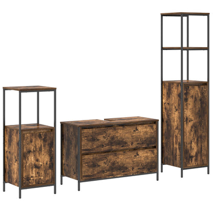 3 Delige Badkamermeubelset Smoked Oak Engineered Wood Gerookte eiken