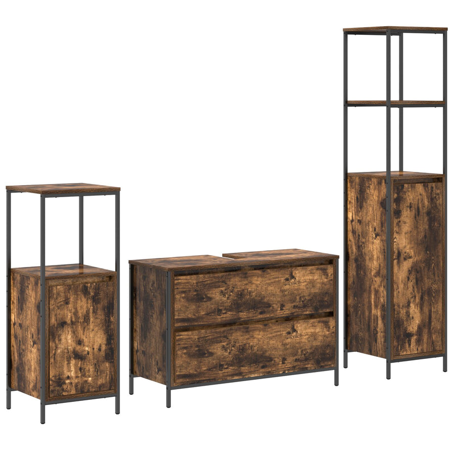 3 Delige Badkamermeubelset Smoked Oak Engineered Wood Gerookte eiken