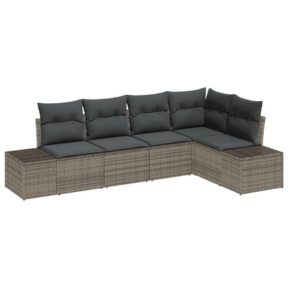 5-Delige Tuin Sofa Set Met Kussens Grijs Poly Rattan