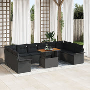 Tuin loungeset 8 personen poly rattan acaciahout zwart