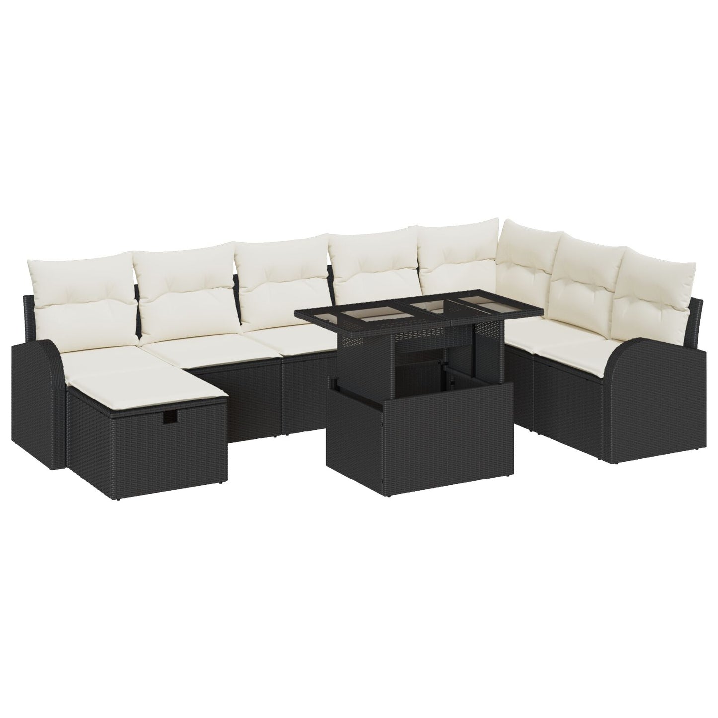 9-Delige Tuin Sofa Set Met Kussens Zwart Poly Rattan