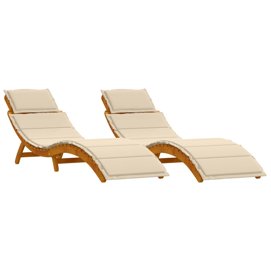 Zonnenbedden Met Kussens 2 Stuks Massief Acaciahout Beige