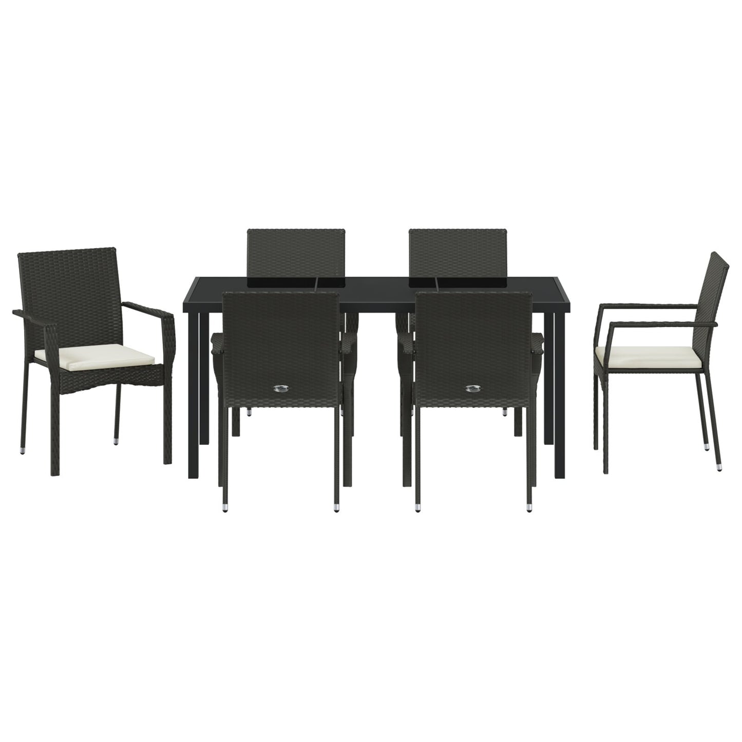 7-Delige Tuin Eettafelset Met Kussens Zwart Poly Rattan