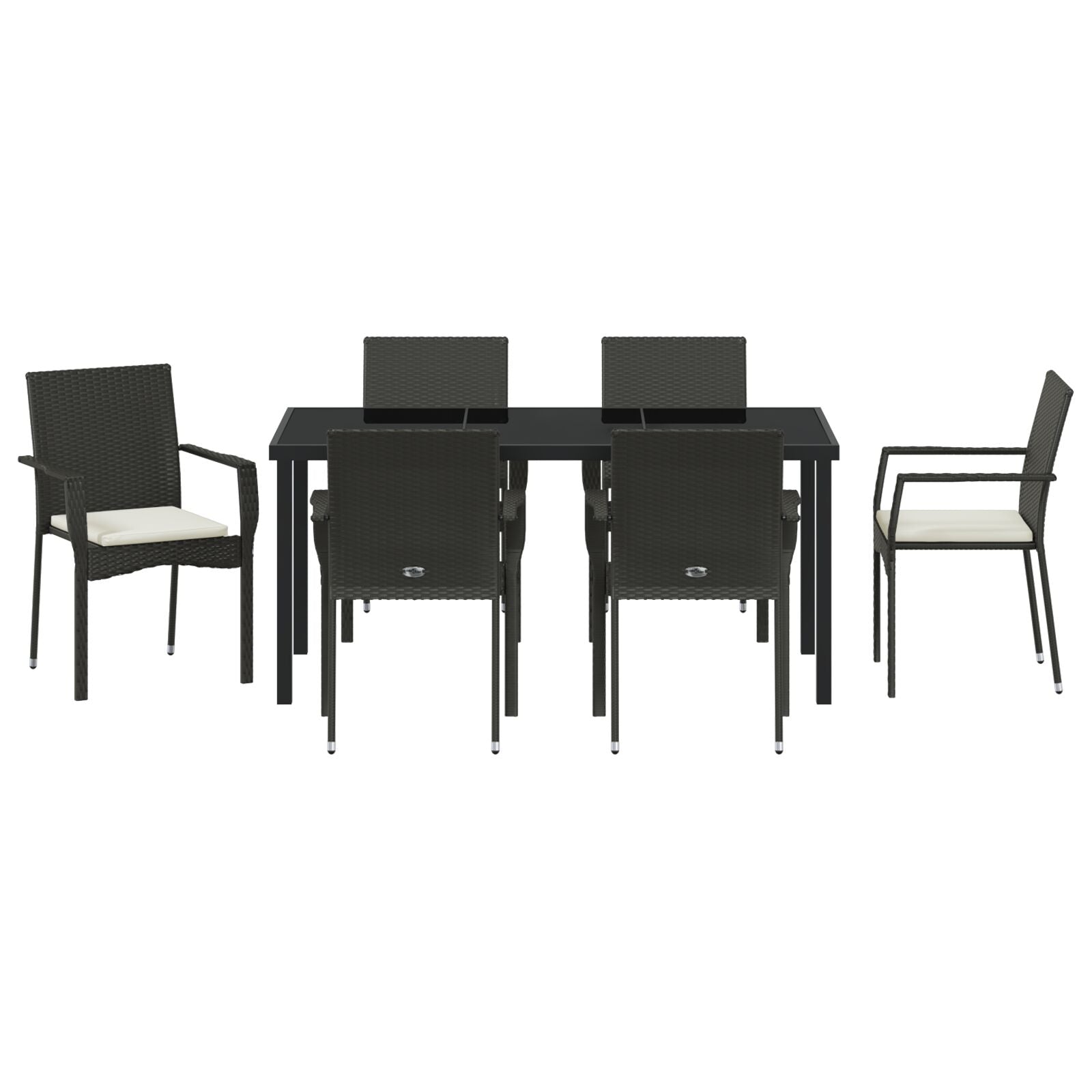 7-Delige Tuin Eettafelset Met Kussens Zwart Poly Rattan