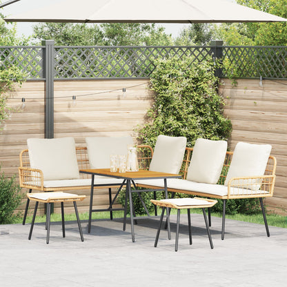4-Delig Tuinbankstel Met Kussens Poly Rattan Natuurlijk Sofa + tafel + voetenbank