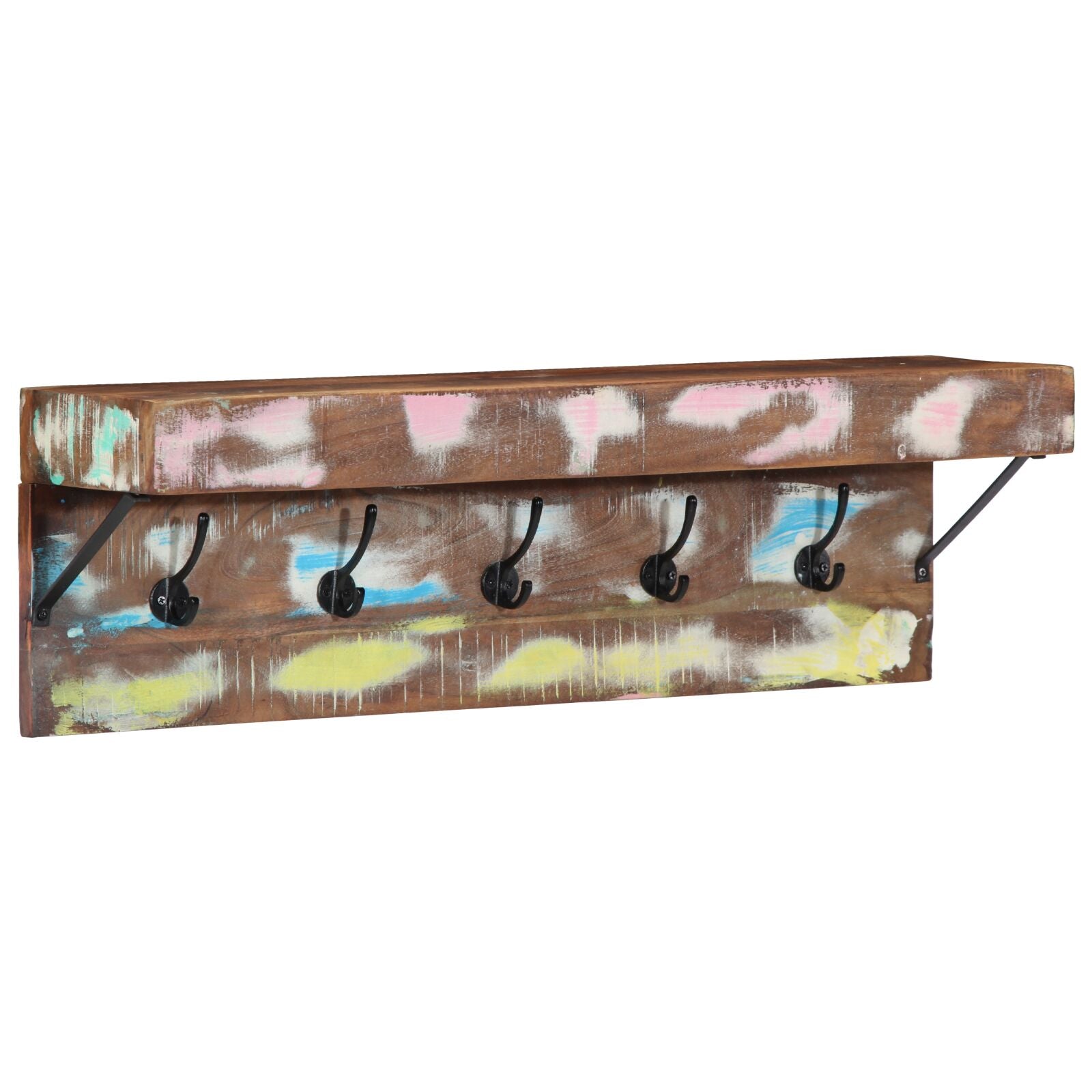 Kapstok Met Plank Wandgemonteerd Van En Metaal Massief gerecycled hout