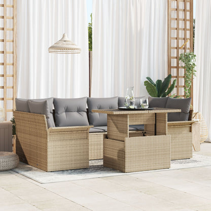 7-Delige Tuin Sofa Set Met Kussens Beige Poly Rattan