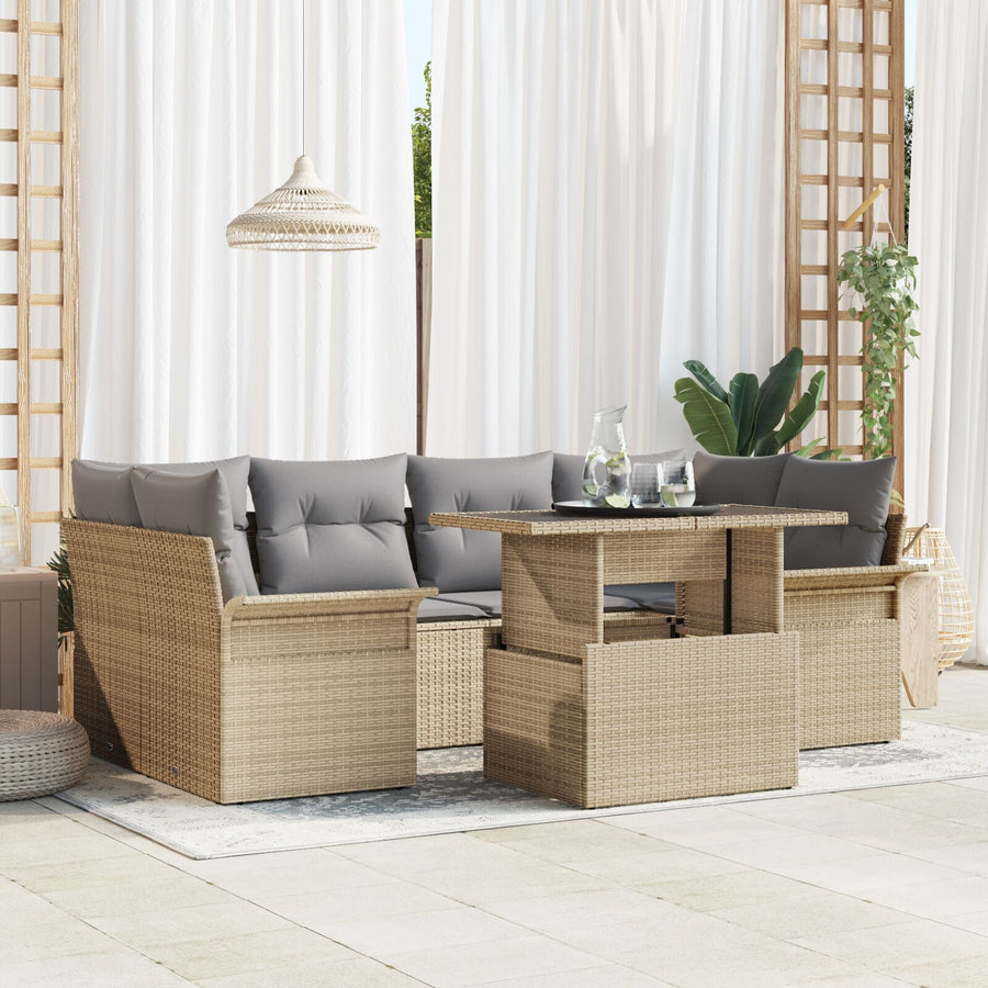 7-Delige Tuin Sofa Set Met Kussens Beige Poly Rattan