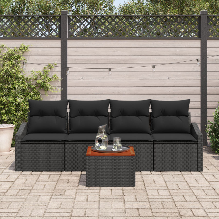 5-Delige Tuin Sofa Set Met Kussens Zwart Poly Rattan Acacia