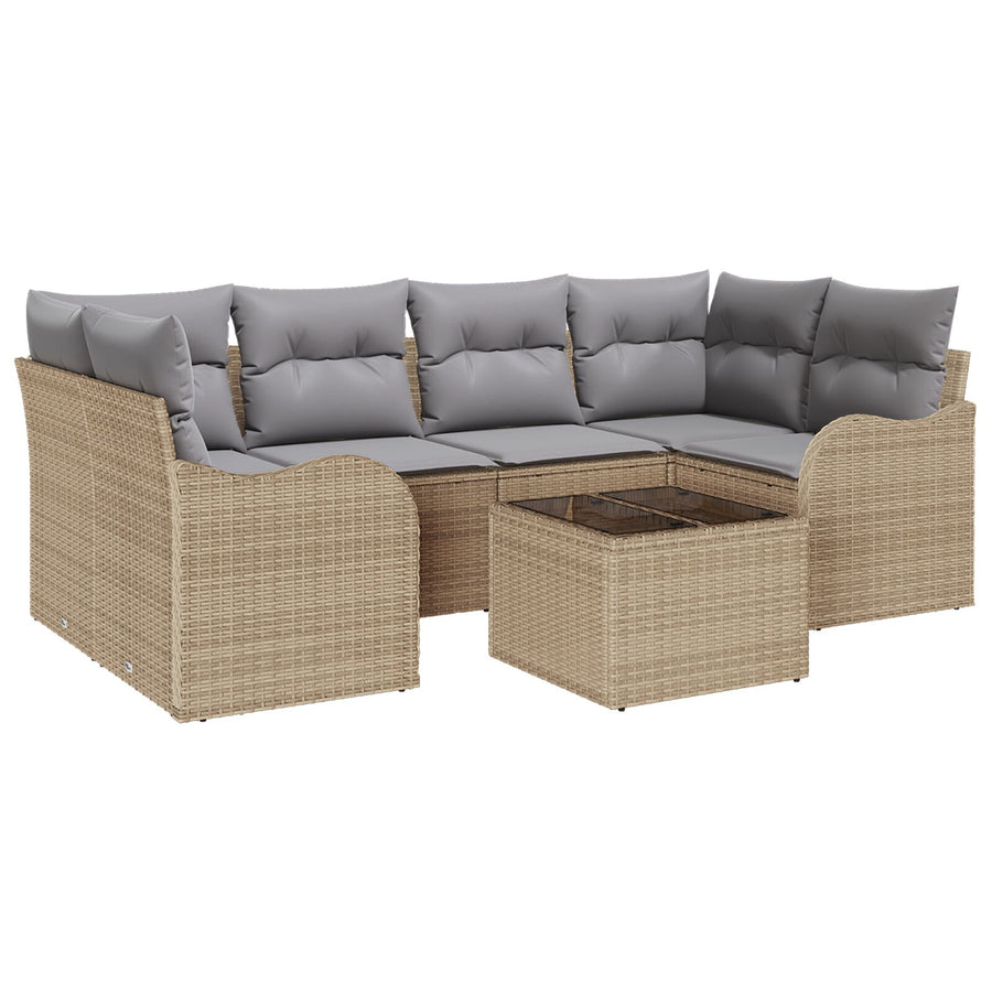 7-delige tuinsofa set met kussens - Beige poly rattan, vidaXL 2-zits tuinsofa met kussens - Beige poly rattan