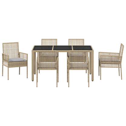 7-Delig Tuin Eettafelset Met Kussens Beige Poly Rattan