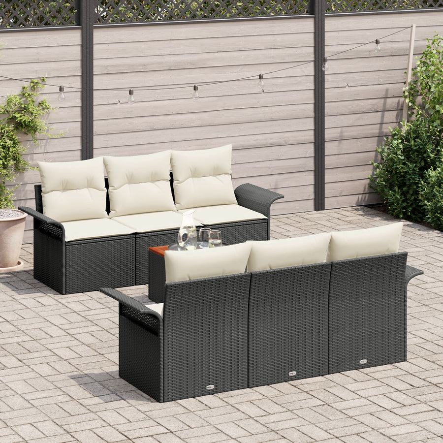 7-Delige Tuin Sofa Set Met Kussens Zwart Poly Rattan Acacia
