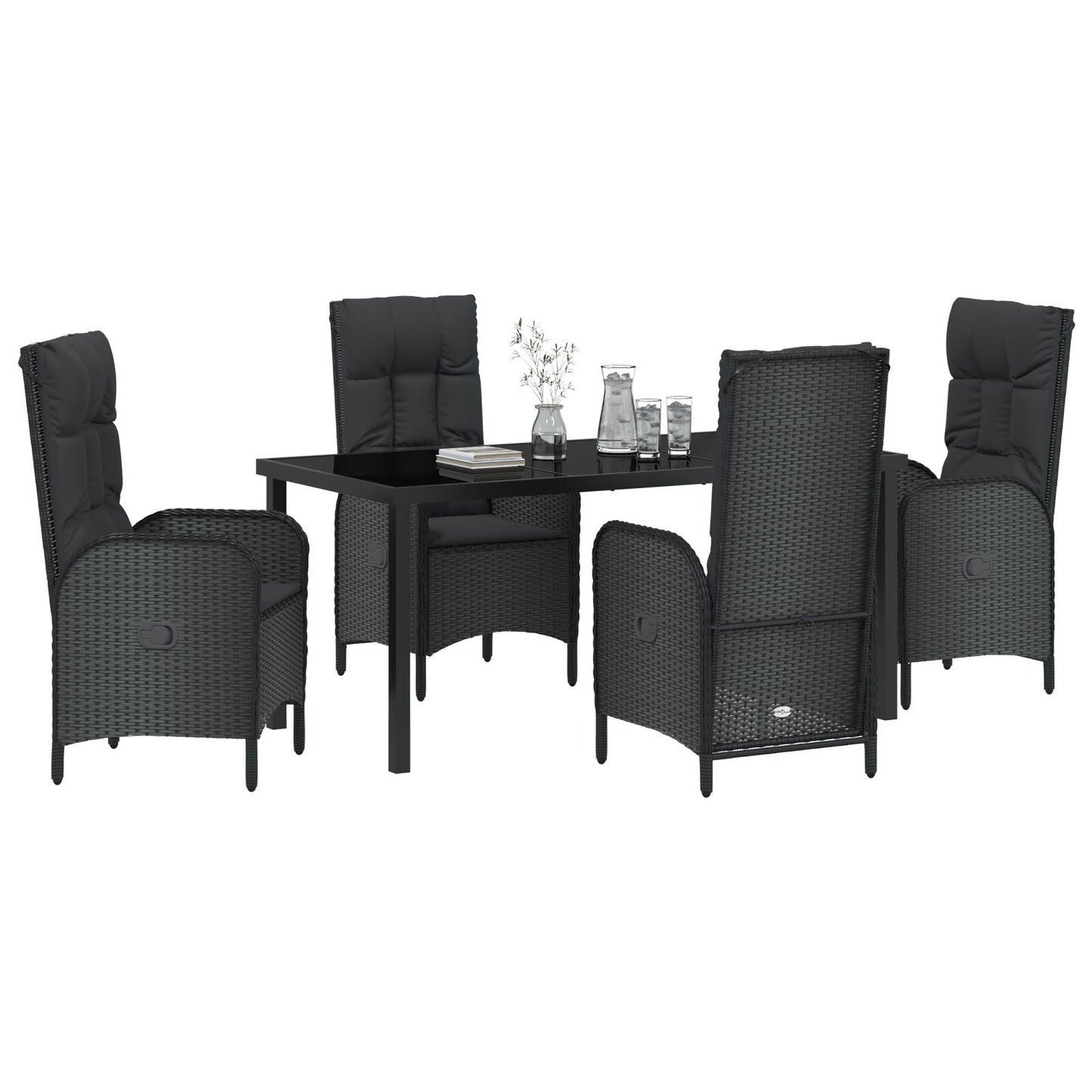 5-Delige Tuin Eetset Zwart Poly Rattan