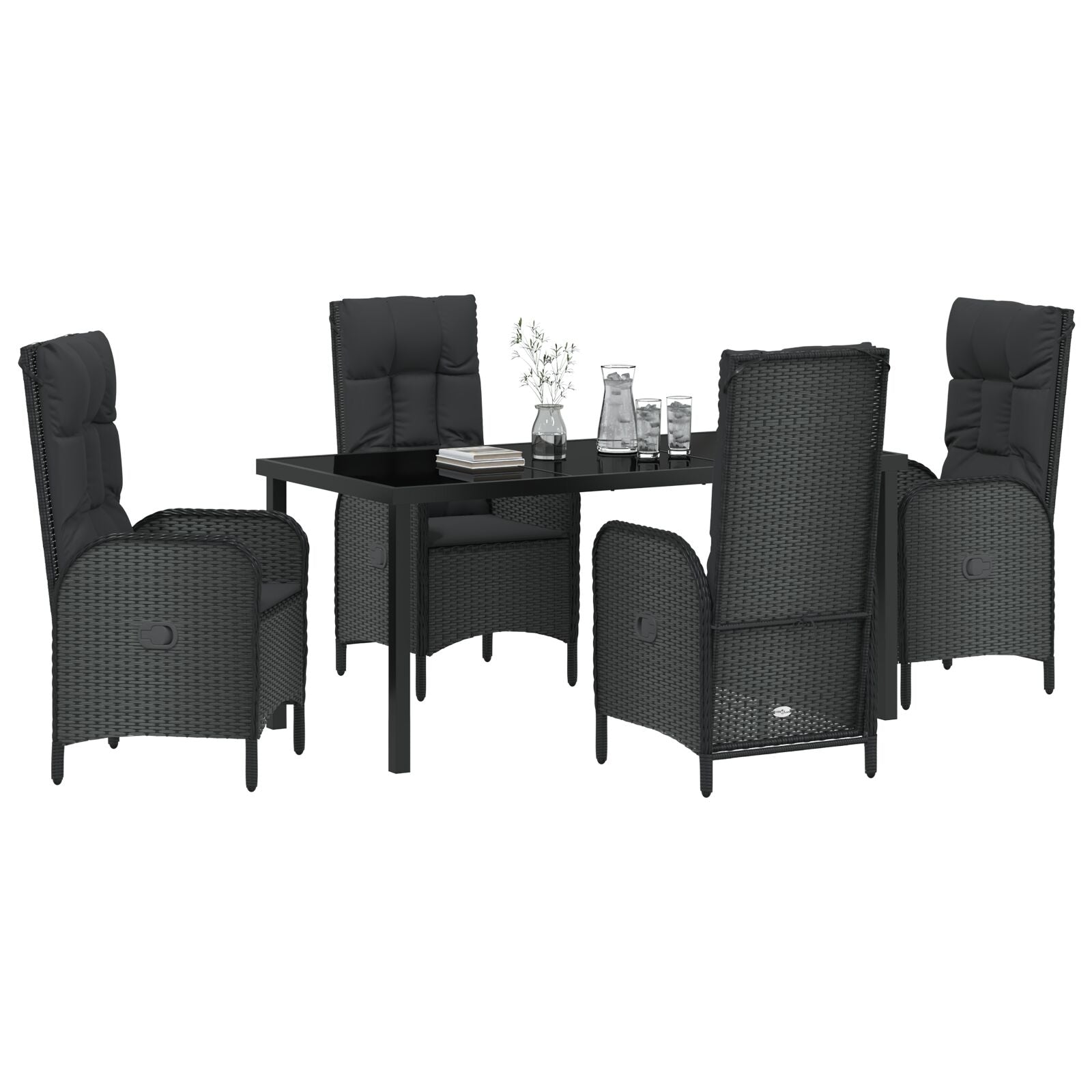 5-Delige Tuin Eetset Zwart Poly Rattan