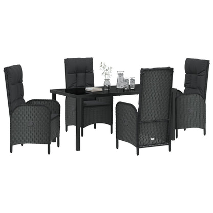 5-Delige Tuin Eetset Zwart Poly Rattan