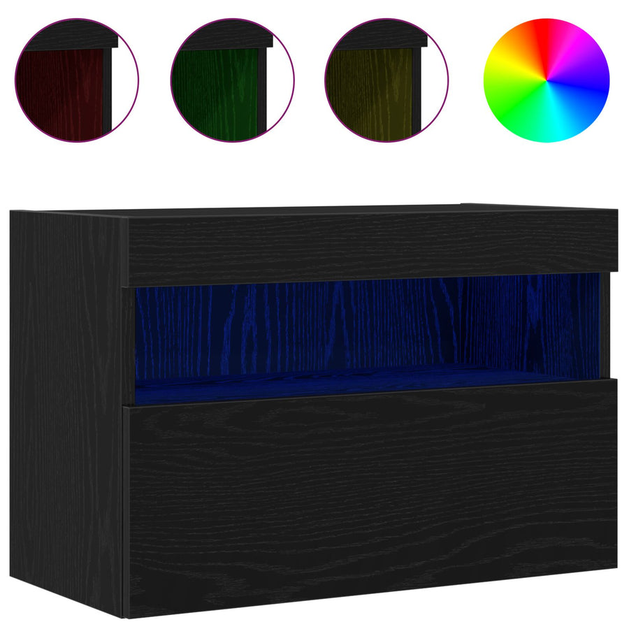 Tv Wandkasten Met Led-Verlichting 2 Stuks Zwart eiken