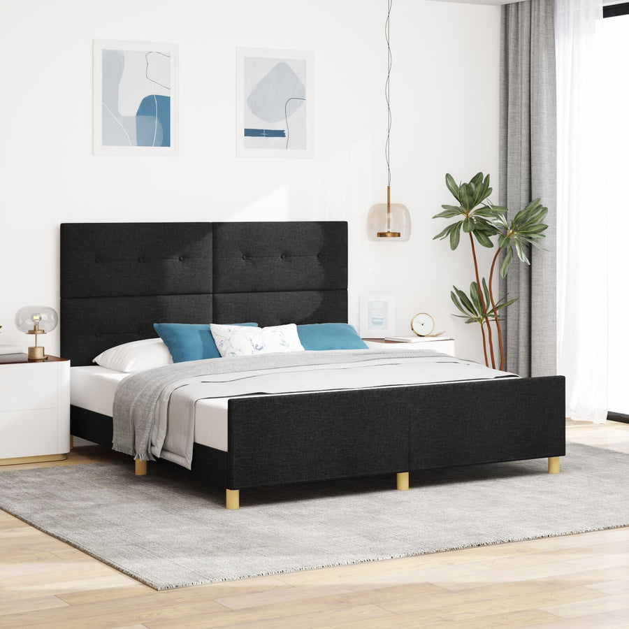 Bed Frame Zwart 180X200 Cm Stof Crème