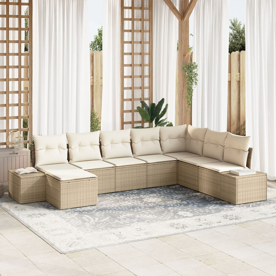 8-Delige Tuin Sofa Set Met Kussens Beige Poly Riet