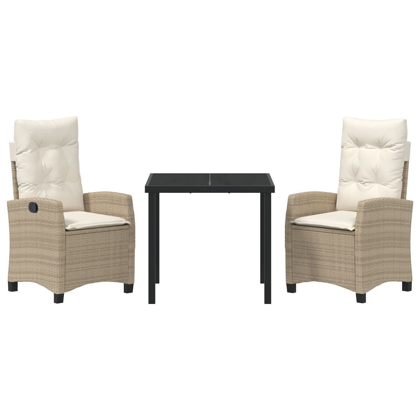3-Delige Tuin Eetset Met Kussens Beige Poly Rattan