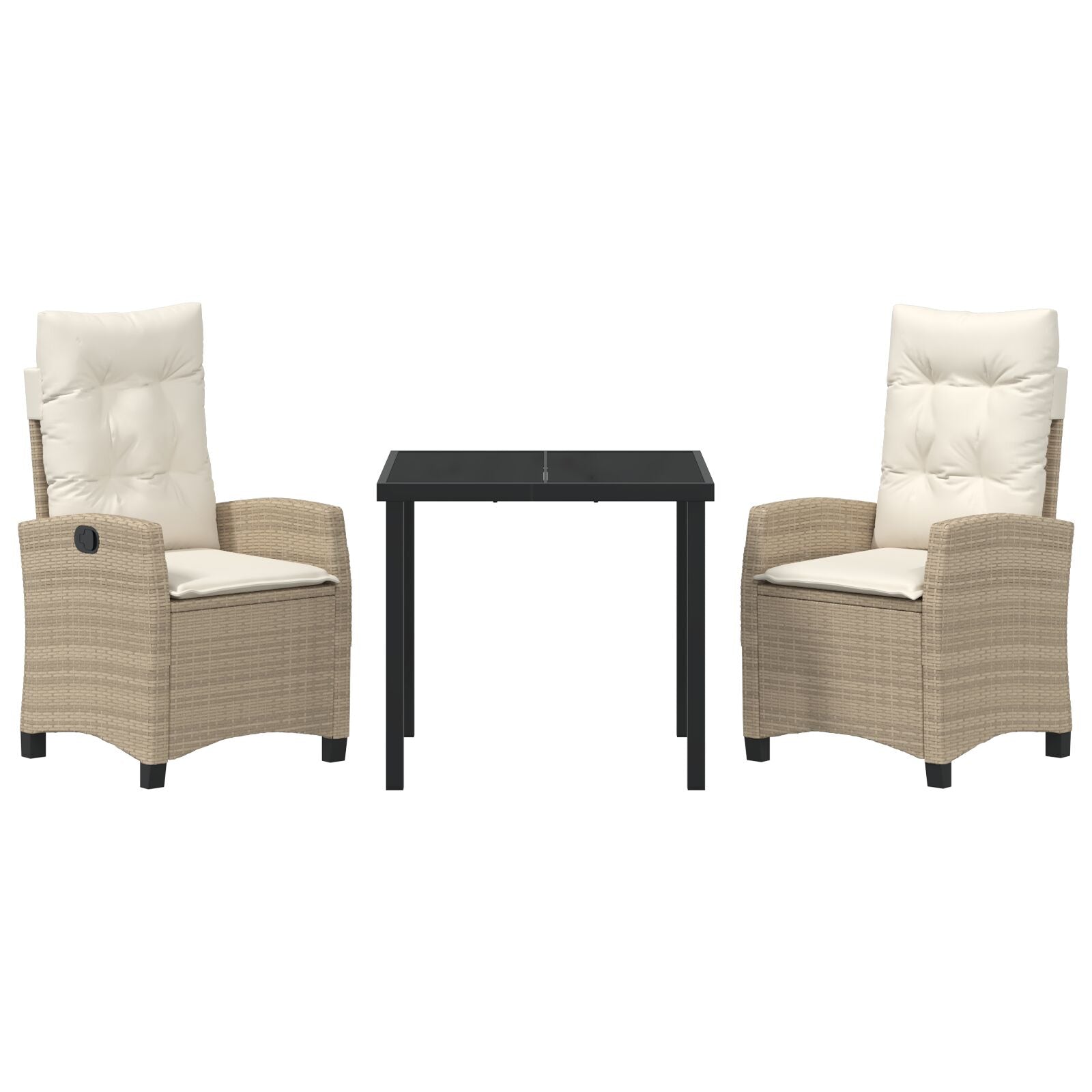 3-Delige Tuin Eetset Met Kussens Beige Poly Rattan