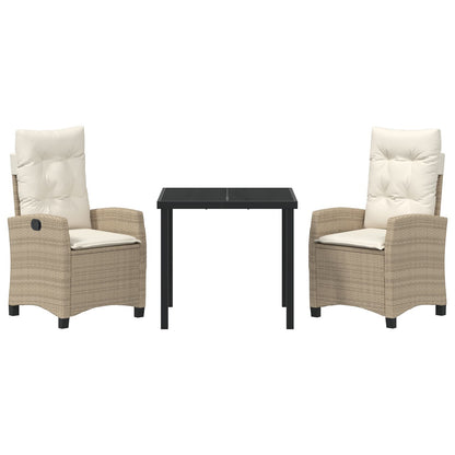 3-Delige Tuin Eetset Met Kussens Beige Poly Rattan
