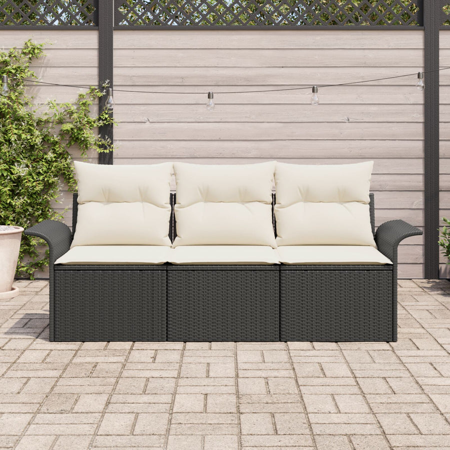 3-Delige Tuin Sofa Set Met Kussens Zwart Poly Rattan